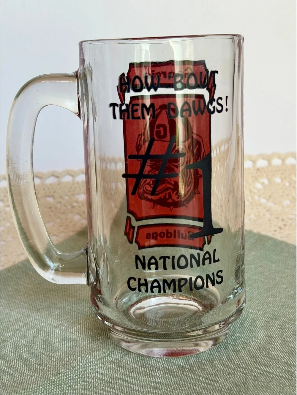 Vintage 1980 Georgia Bulldogs National Champions Glass Beer Mug UGA Dawgs